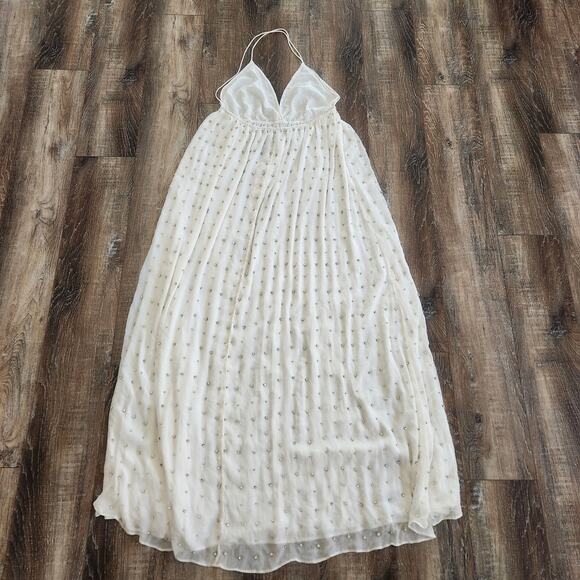 Retrofete Zadie Embellished Silk Chiffon Dress Sleeveless White Large NWT Maxi - Picture 7 of 14